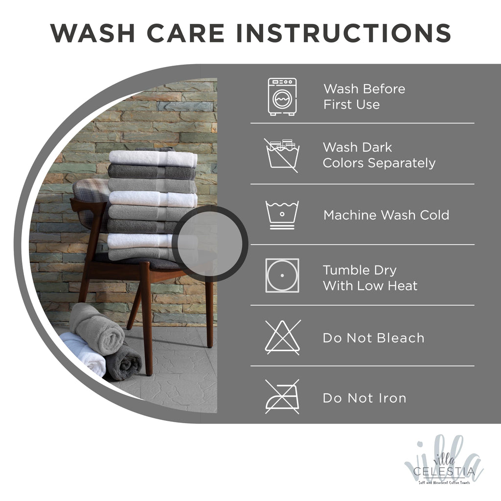 Villa Celestia Cotton Hand Towels Set of 4, 16 x 28, Oeko-TEX Certified, Quick Dry, Grey