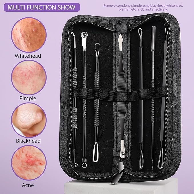 Teenitor 7 in 1 Blackhead Remover Tools, Surgical Grade Pimple Popper Tool Kit, Blackhead Extractor, Pimple Extractor, Black Head Remover