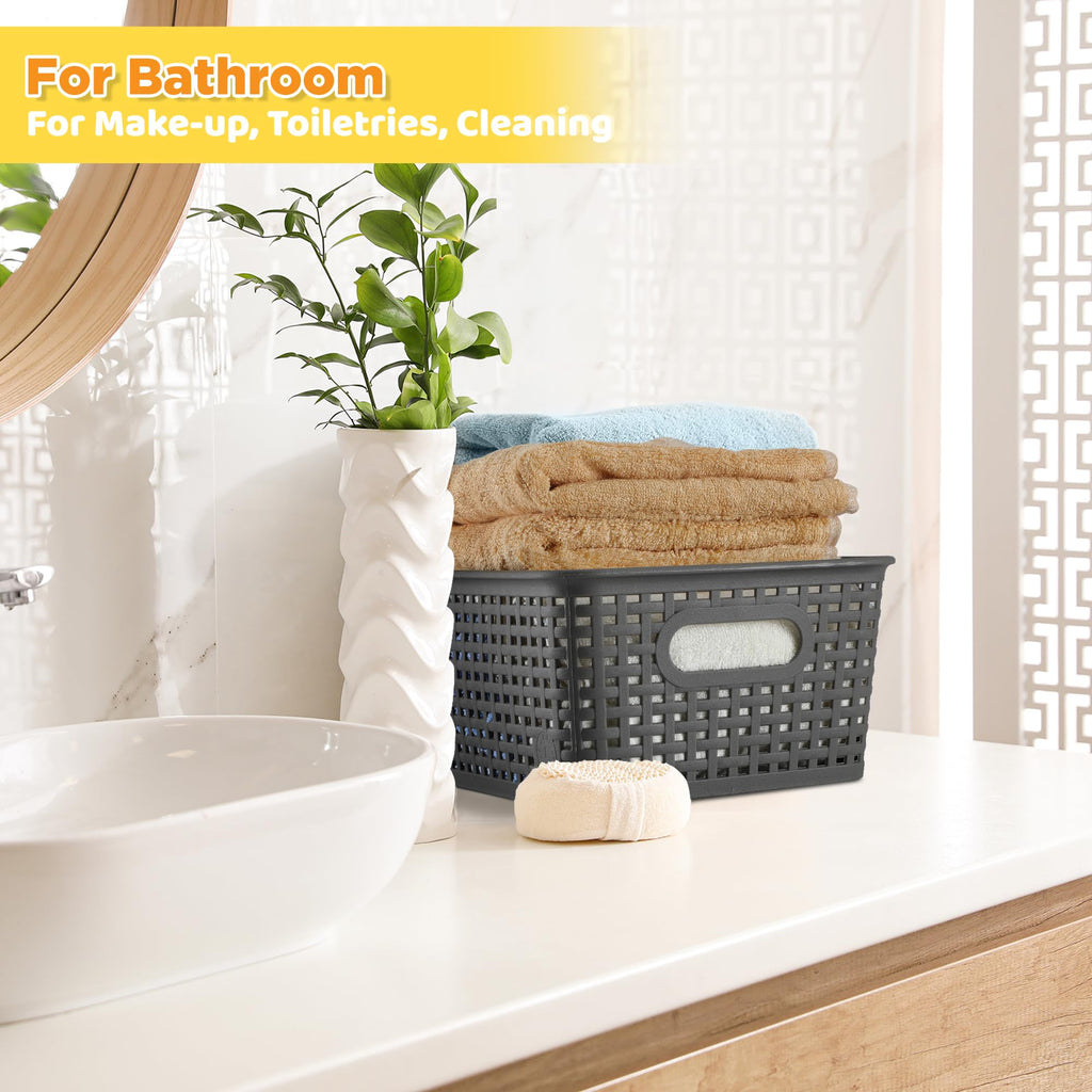 AREYZIN Plastic Storage Baskets Bins With Lid Organizing Container Lidded Knit Storage Organizer Bins for Shelves Drawers Desktop Closet Playroom Classroom Office, 6 Pack