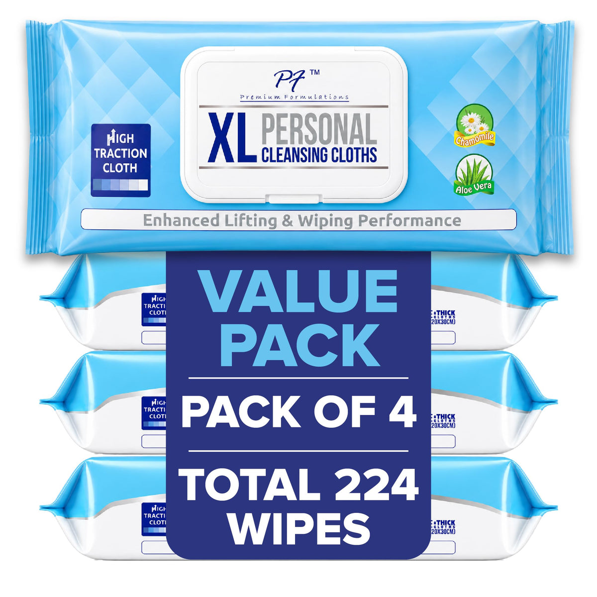 Premium Formulations HIGH TRACTION XL UBER THICK, LARGE, & STRONG Adult Wash Cloths/Adult Wipes VALUE BULK BUY (12 packs x 56 wipes = 672 wipes/case)