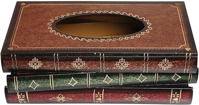 NFASHIONSO Antique Book Design Wood Bathroom Facial Tissue Dispenser Box Cover/Novelty Napkin Holder…