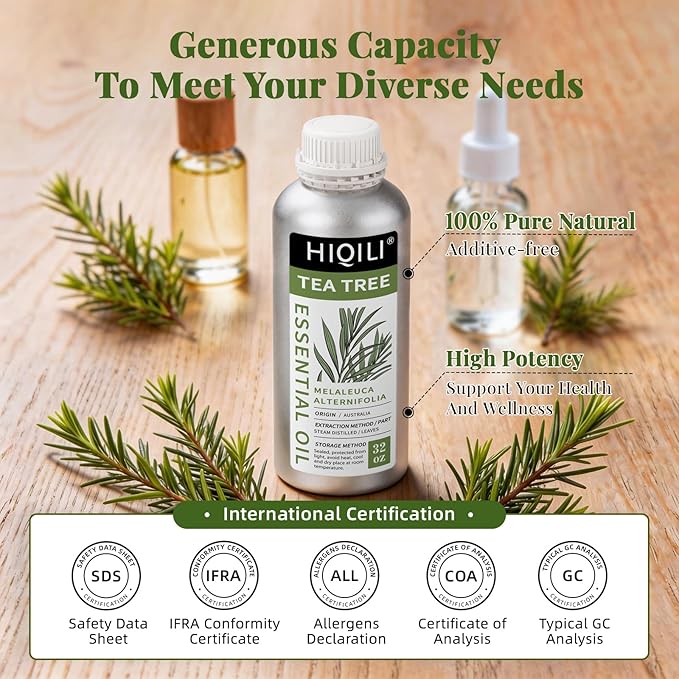 HIQILI Tea Tree Oil for Skin, Hair, Nail, Diffuser, Soap Making
