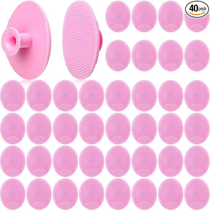 Nuogo 40 Pack Facial Cleansing Brush Face Scrubber Face Exfoliator Exfoliating Brush Soft Silicone Scrubber Handheld Wash Scrub Pad Tool for Deep Cleaning Pore Blackhead Skin Care Women(Pink)