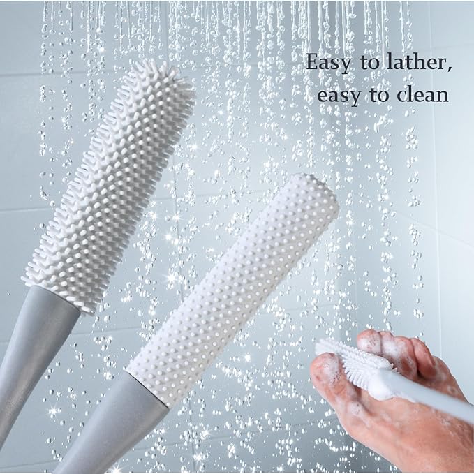 Nurlypop Toe Cleaning Brush with 15.7" Long Handle,Shower Foot Scrubber,No Bending, Ideal for Seniors, Expecting Mothers, Men & Women | Foot Scrubber & Anti-Itch Exfoliating Brush (2 Pack) (Pink)