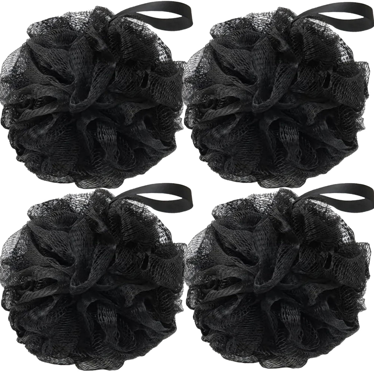 Loofah Sponges for Shower,Exfoliating Cleaning Bath Loofa Body Scrubber Balls for Women Men Washing,All Black 4 Pack