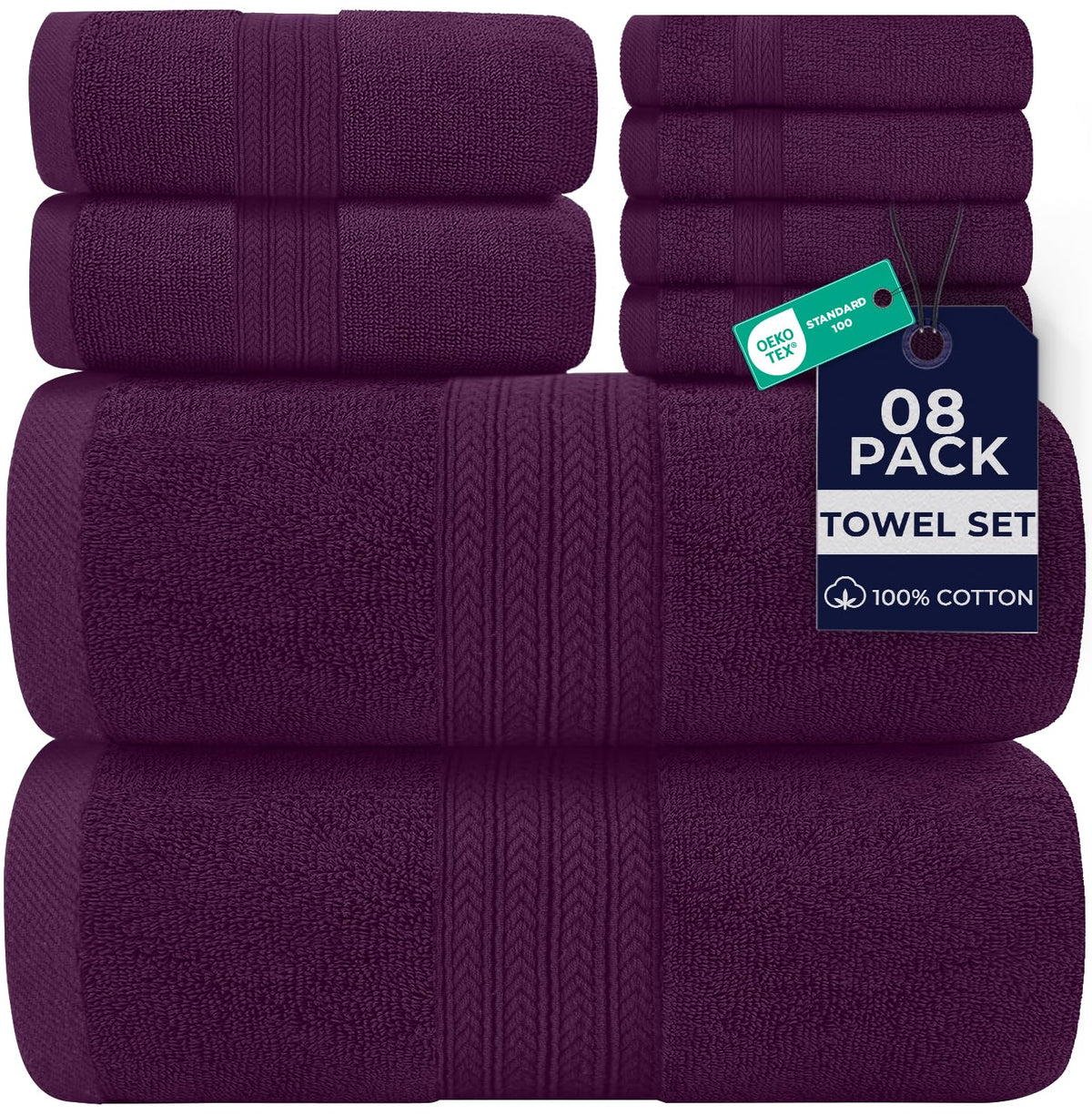 DAN RIVER 8 Piece Luxury Bath Towels for Bathroom, Towel Set, Blue Opal