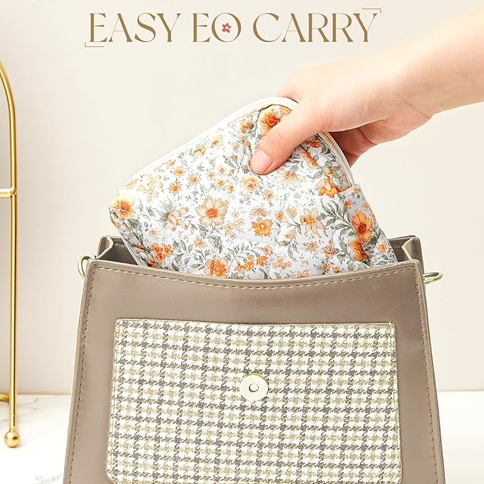 Paterr 4 Pcs Mini Quilted Floral Makeup Bag Yellow Flower Cosmetic Bag for Women Girls Small Quilted Pouch with Zipper Cute Cotton Travel Toiletry Bags for Back to School Teacher Students Gifts