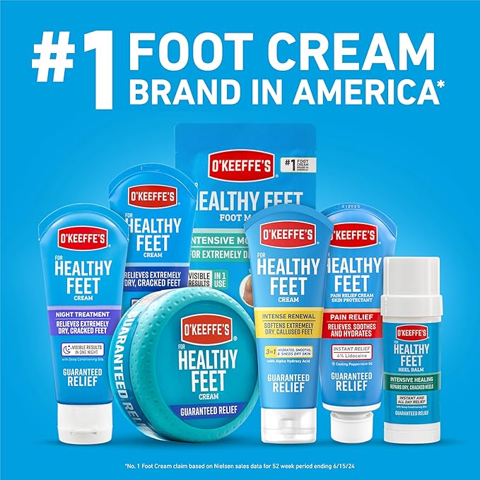 O'Keeffe's for Healthy Feet Intense Renewal Cream with Urea & Alpha Hydroxy Acid - 3 oz Tube (1 Pack) - Chemically Exfoliates and Softens Extremely Callused, Dry Feet