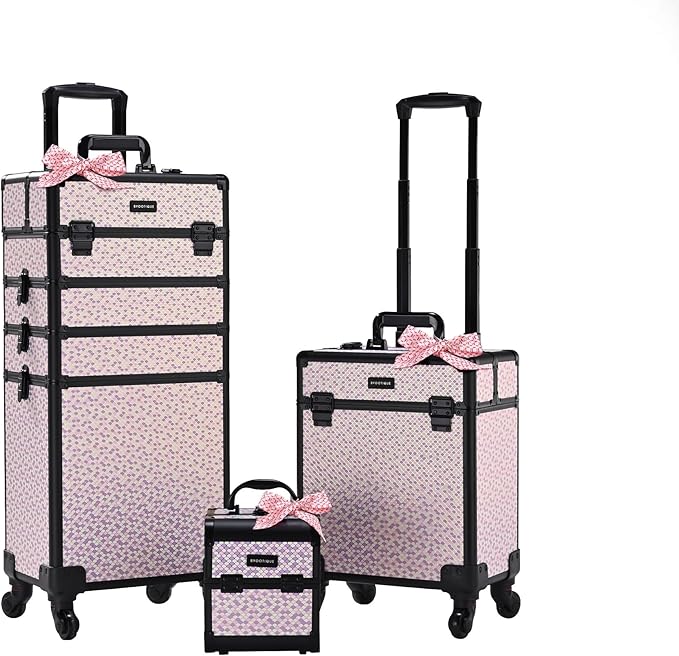 BYOOTIQUE 3-Piece Rolling Makeup Train Case on Wheels Travel Makeup Artist