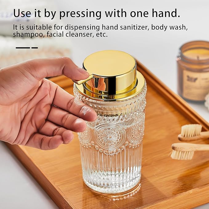 LEICURACE Foaming Hand Soap Dispenser,Glass Foam Soap Dispenser,Refillable Liquid Soap Dispenser,Lotion Dispenser(A4-1-US)