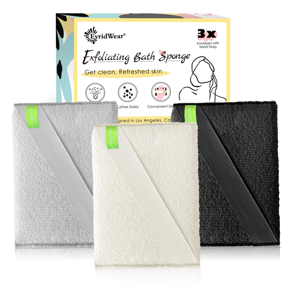 Evridwear Exfoliating Body Scrubber 3 Pack