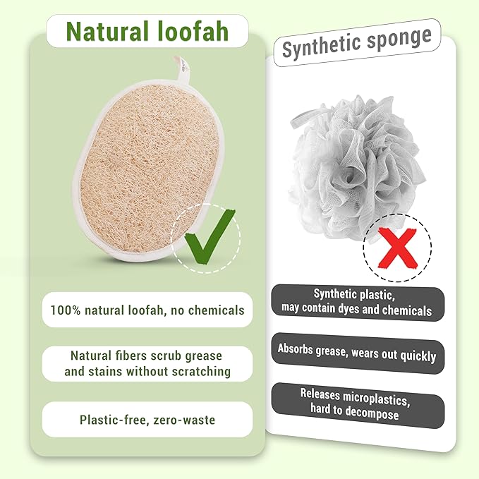 Herbvian Vietnamese Natural Loofah Exfoliating Body Scrubber Pads, 100% Plant-Based Shower Luffa Sponge, Bath Loofah for Women Men (1, Oval 6.5"x4.9")