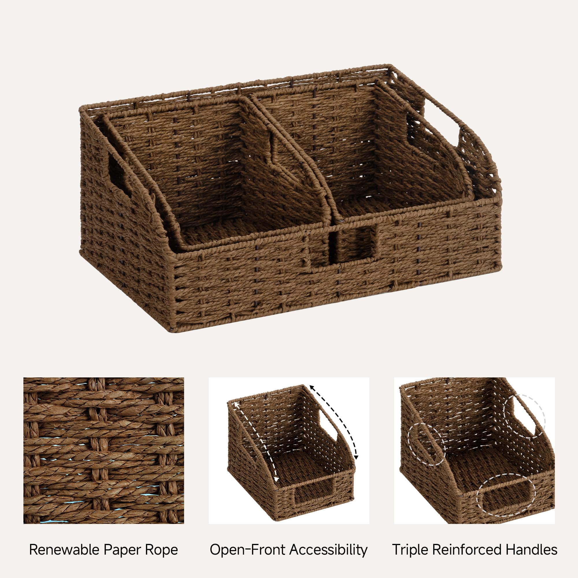 StorageWorks Pantry Storage Baskets, Shelf Baskets, Brown Baskets, 3-Pack