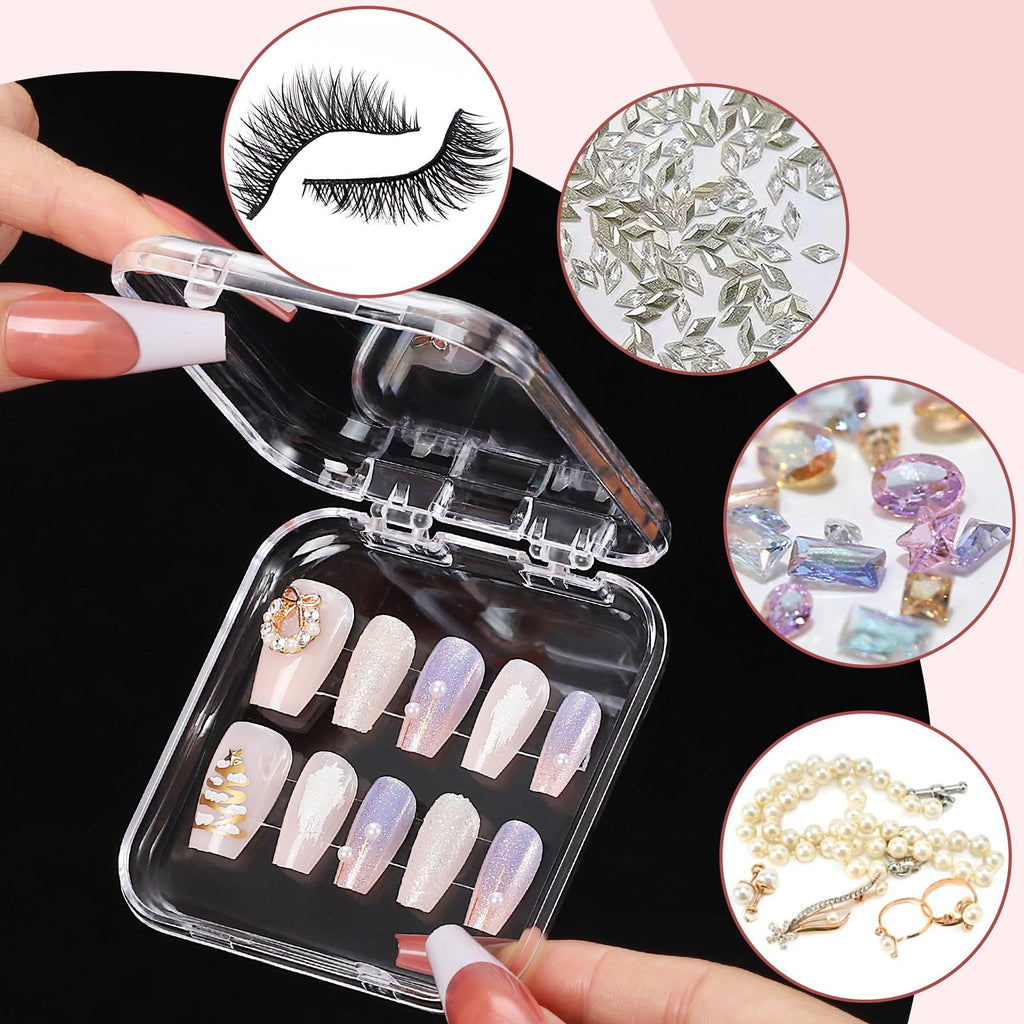 27PCS Press on Nail Boxes with 5M Nail Tape, Acrylic Fake Nail Storage Case