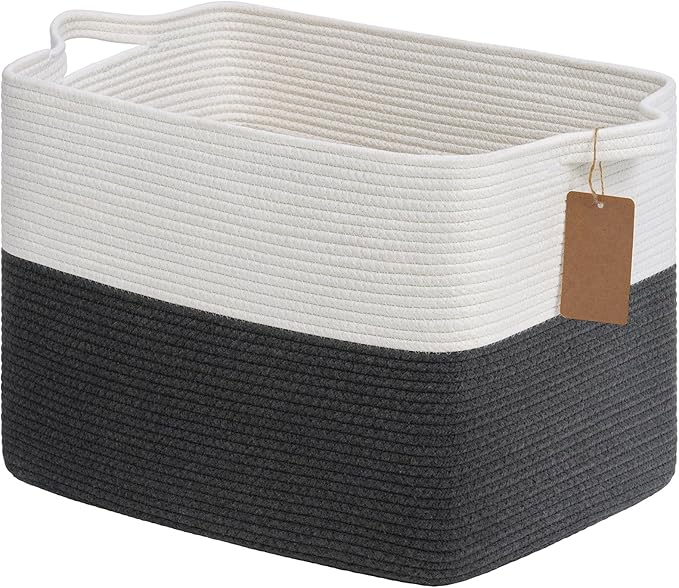 Goodpick Extra Large Woven Rope Storage Basket, Rectangle, Light Gray
