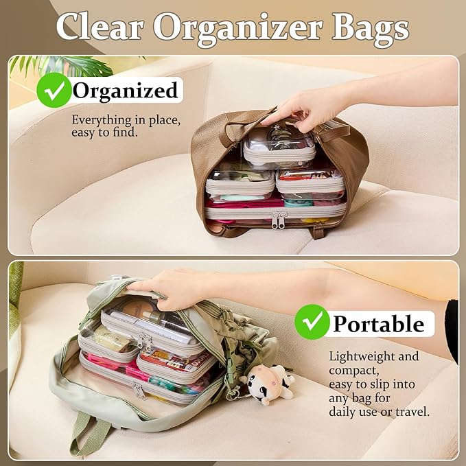 WELPIRT 4 pcs Clear Zipper Pouches,Hard Shell Zipper Case, Toiletry Bag for Travel, CLear Diaper Bag, Toiletry Pouch, Travel Organizer, Cosmetic Bag,Toy Storage Bins (M+3S) (Gray)
