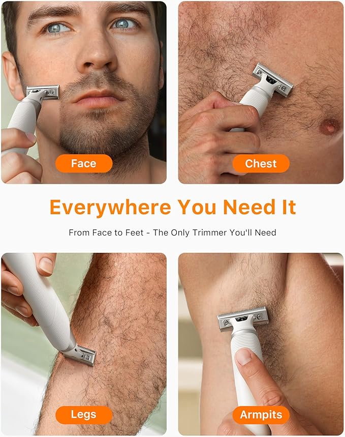Trimcoo New Electric Beard & Nose Hair Trimmer Kit - Painless Razor with 12 in 1 Rotating Comb, Magnetic Nose Hair Head, Waterproof Wet/Dry, Groin/Ball Shaver for Men, USB-C Fast Charging,White(Pack)