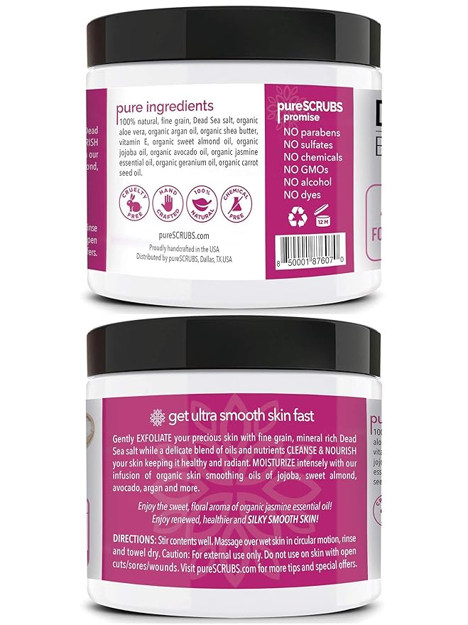 pureSCRUBS Premium Jasmine Body Scrub Set, Exfoliating Dead Sea Salt Scrub