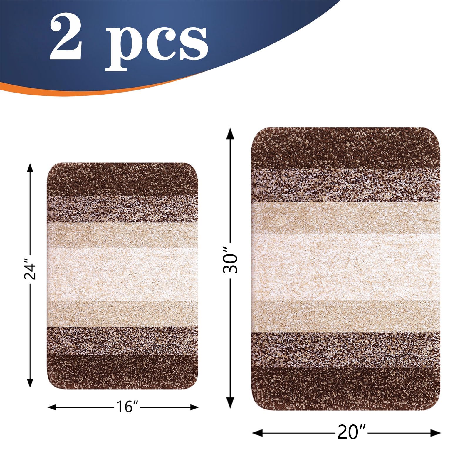OLANLY Micorfiber Bathroom Rug Set 2 Piece, 30"x20"+24"x16"
