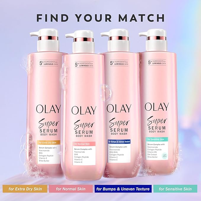 Olay Super Serum Body Wash for Sensitive Skin, 24hr Long Lasting Hydration, 5+ Ingredient Complex for Bright Even Firm Luminous Skin, 20 fl oz