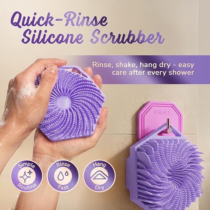 Silicone Body Scrubber – Gentle Exfoliating Shower Scrubber for Body & Bath, Silicone Shower Brush & Loofah Alternative – Non-Slip Silicone Body Brush, Quick Dry, Hygienic - Purple