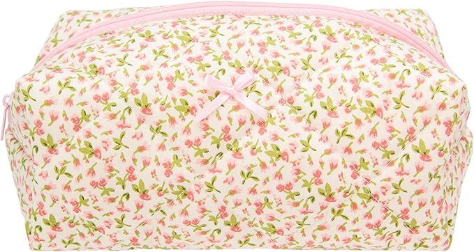PAZIMIIK Cozy Makeup Bag for Women,Zipper Cosmetic Pouch,Floral Pink