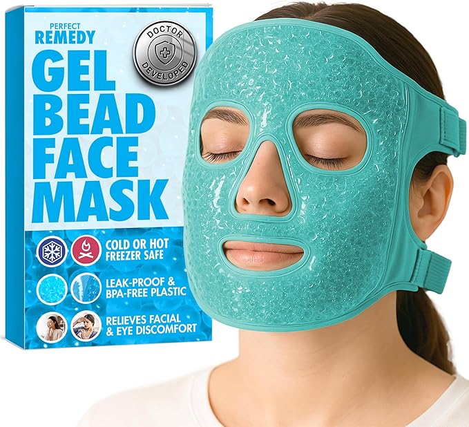 Perfect Remedy Face Ice Pack, Reusable Hot & Cold Ice Face Mask, Gel Compress for Helping with Puffy Eyes and aiding in Conditions of Swelling, Facial Spa Cooling Mask for Women and Men (Green)