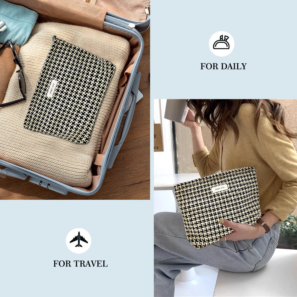 STARDW Parallel Checkered Makeup Bag Cute Cosmetic Bags for Women Girls, Travel Toiletry Bag Large Capacity Zipper Makeup Pouch, Purse Organizer Pouches(Checkered)