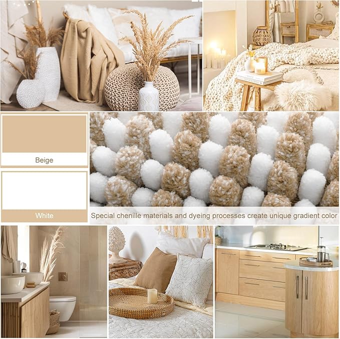 BSICPRO Bathroom Rugs and Mats Sets, 2 Piece Thick Absorbent Chenille Bath Mat Rug Set Non Slip, Soft Shaggy Bath Room Floor Mats for Bathroom, Machine Washable (20" x 32" Plus 16" x 24", Beige)