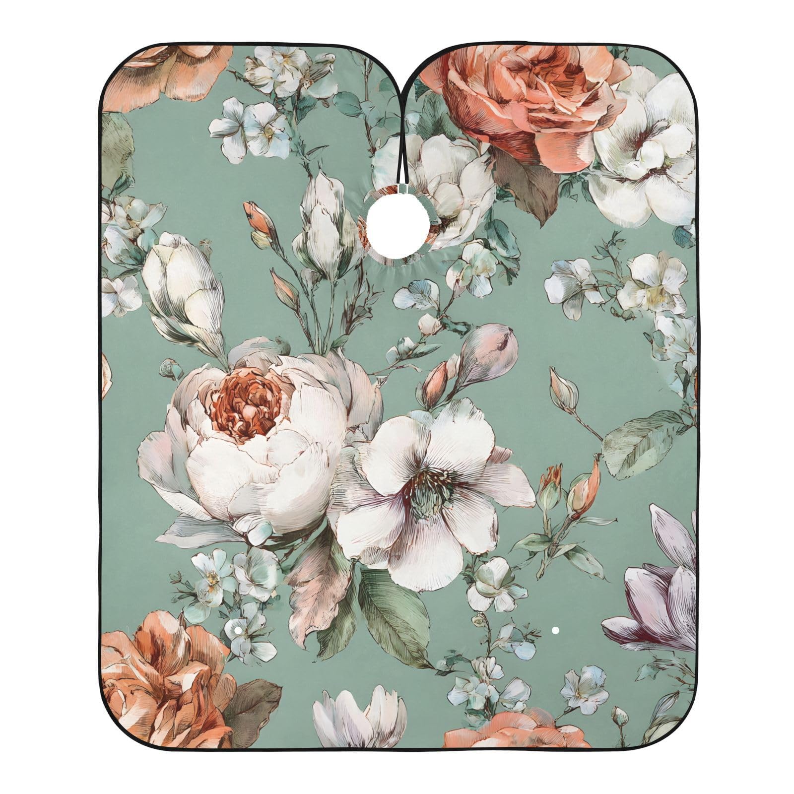ALAZA Rose Peony Flower Vintage Barber Cape for Men Women, Waterproof Haircut Apron Beard Shaving Bib Hair Cutting Cloth 55 x 65 Inch