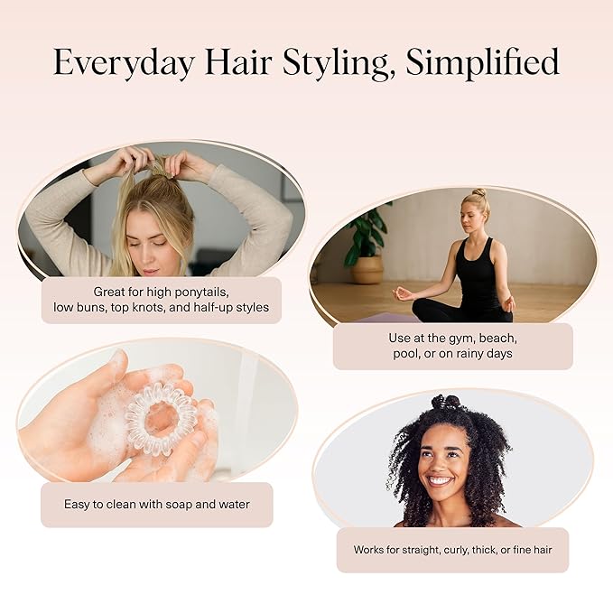 Kitsch Spiral Hair Ties for Women – Coiled Plastic Hair Ties No Damage, Ponytail Holders for Thick and Thin Hair – Creaseless and Dent-Free, Phone Cord Style - Blonde, 8Pcs