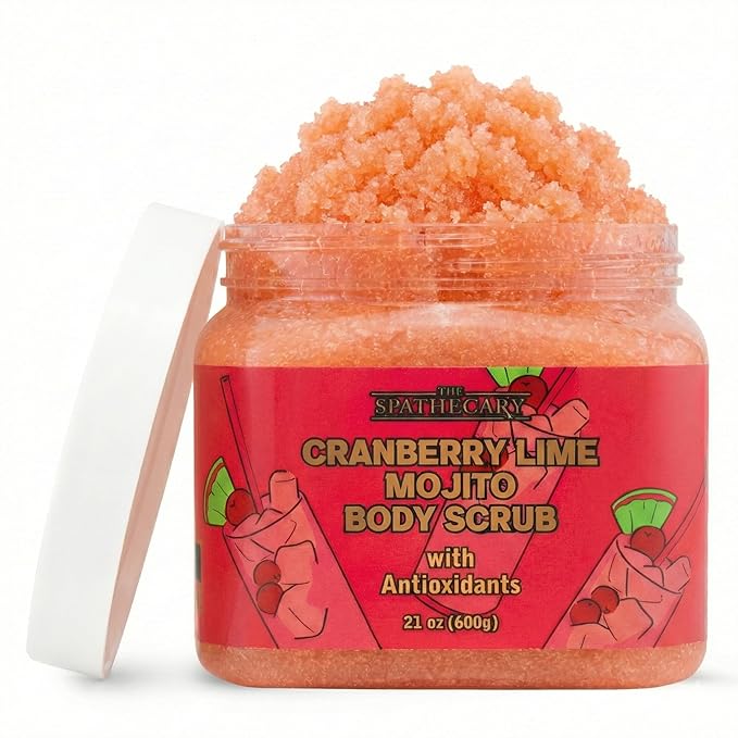 The Spathecary Cranberry Lime Mojito Sugar Scrub - Exfoliating & Hydrating Body Scrub With Antixoidants & Vitamin C To Help Soften & Smooth for Glowing Skin, Body Care Exfoliator & Cleanser, 21 oz