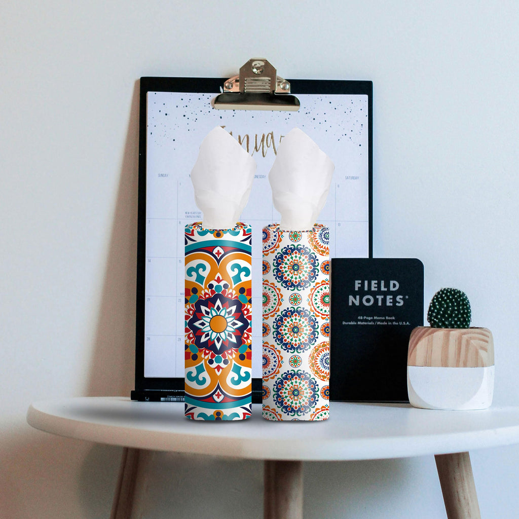 VIYNRAN 4-Pack Car Tissue Cylinders - Retro Boho Pattern, Fits Car Cup Holders, Travel Tissue Tubes with Facial Tissues (Retro Design)