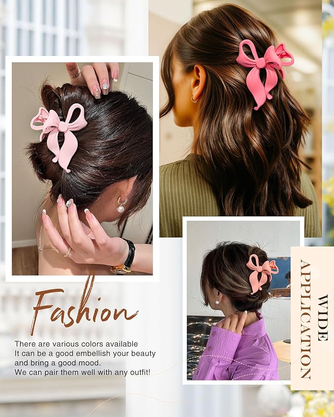 4 PCS Bow Hair Clips Bow Claw Clip for Women, Large Hair Claw Clips for Thin Thick Long Hair Cute Nonslip Bows(Cute Pink Series)