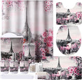 Bathroom Accessories Set with Shower Curtain Bath Rugs Pink Paris Bathroom Accessories with Trash Can, Shower Curtain Set,Bath Rugs for Home Decor
