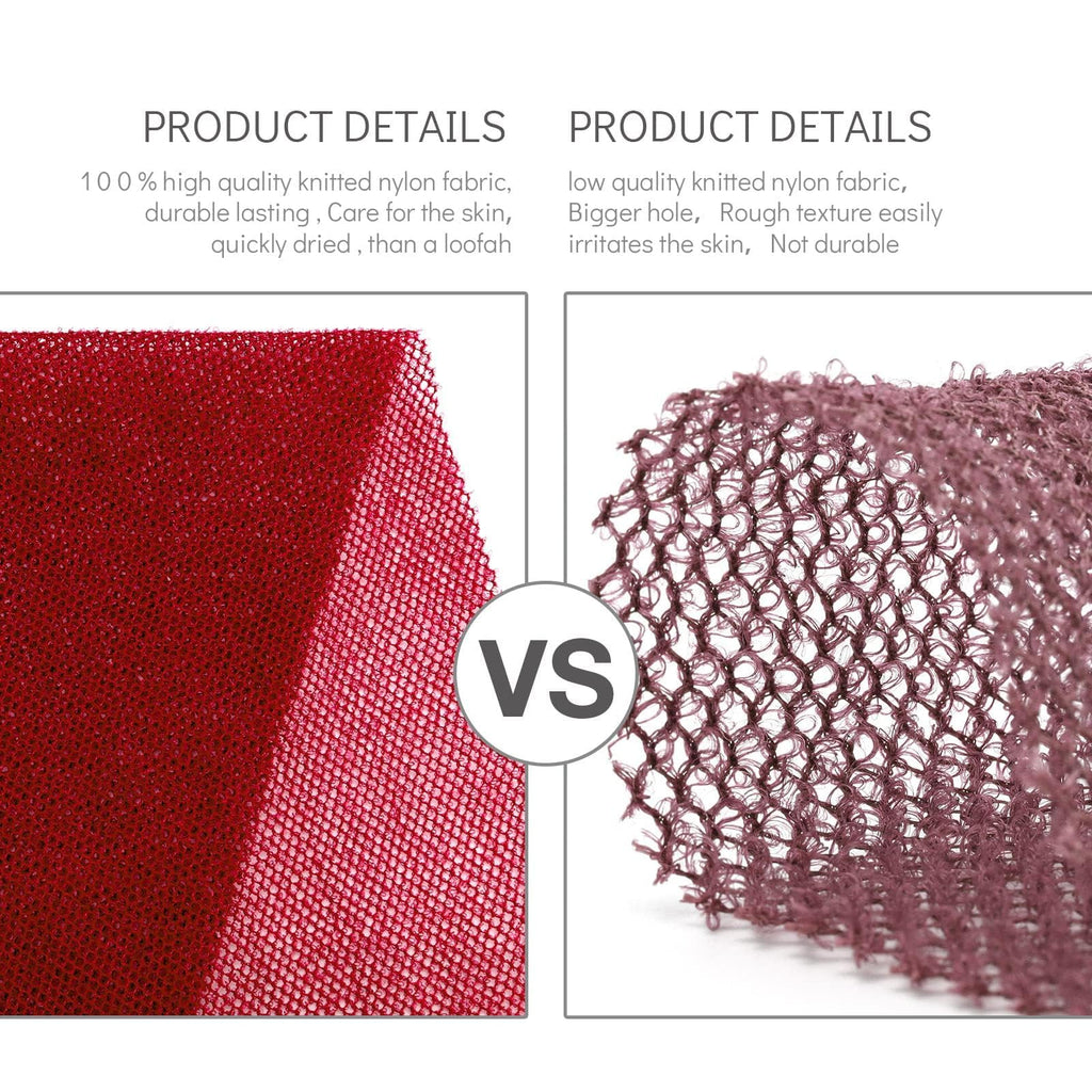 UJFQBH 2 Pieces African Bath Sponge African Net Long Net Bath Sponge Exfoliating Shower Body Scrubber Back Scrubber Skin Smoother,Great for Daily Use (Red)