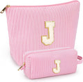 2 PCS Initial Makeup Bags for Women: Cosmetic Bag for Travel Toiletry - Birthday Gifts for 11 12 13 14 15 16 17 18 Years Old Girl Graduation Teacher Gift- Teen Girl Gifts Trendy Stuff - Pink J