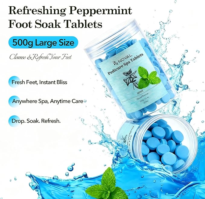 NOVAL Mint Pedicure Spa Tablets, 500g – Fast-Dissolving Foot Soak for Refreshing, Moisturizing & Cleansing Care