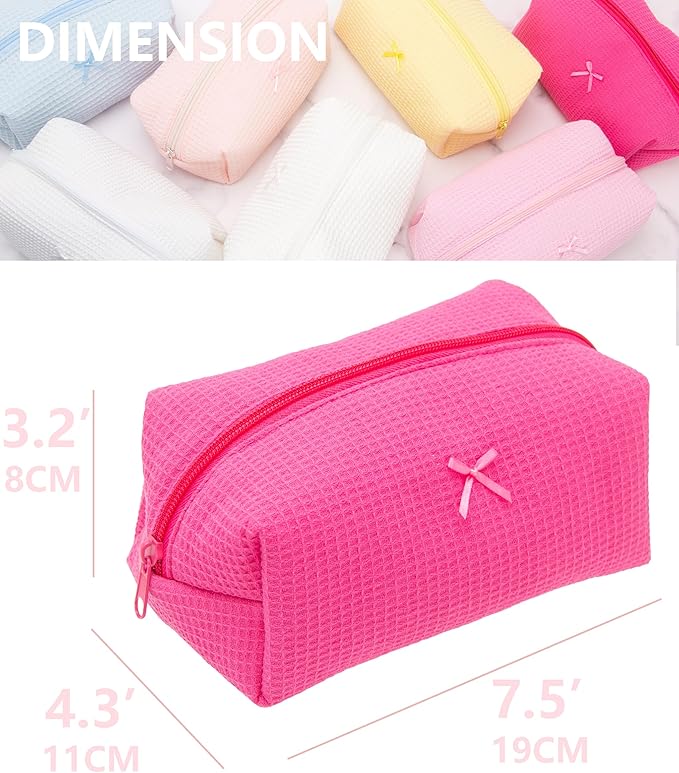 Cozy Makeup Bag for Women,Zipper Cosmetic Pouch,Waffle Hotpink,2 Pack