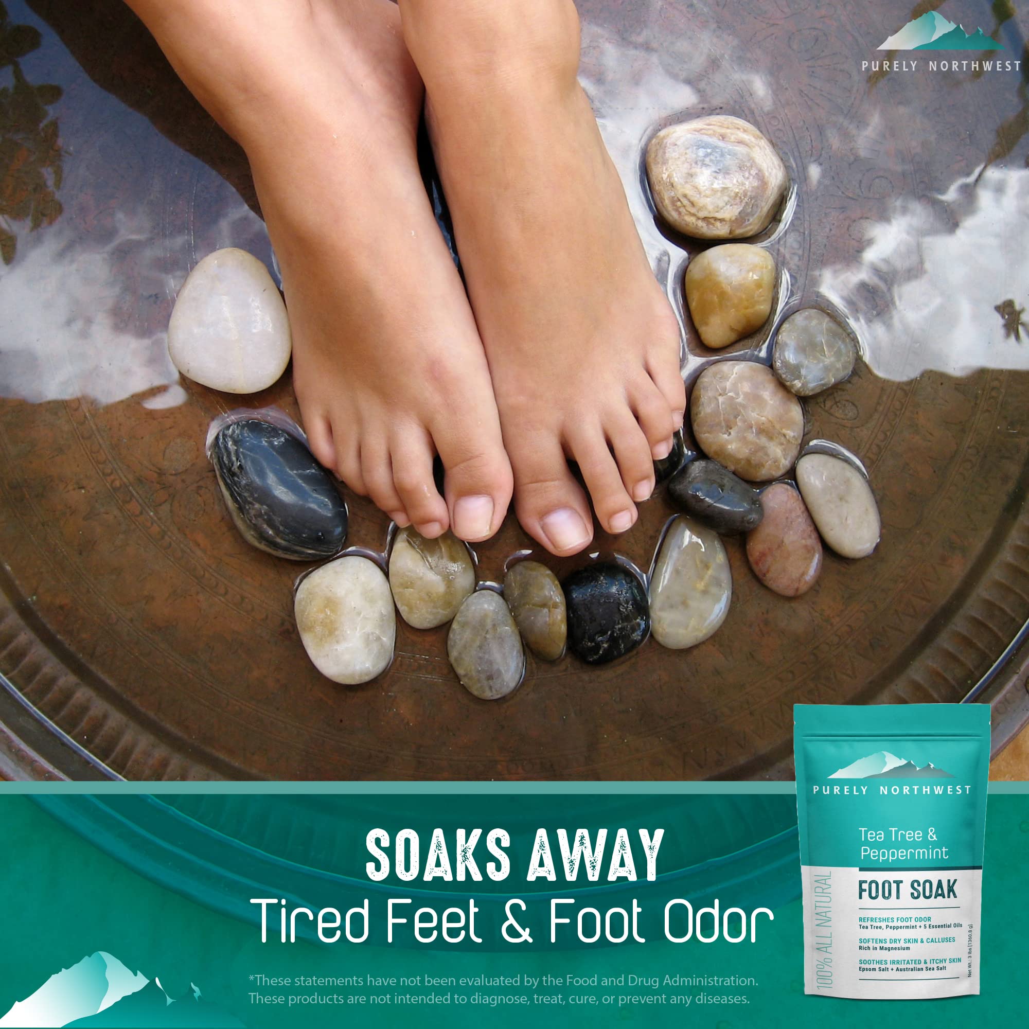 Epsom Salt Tea Tree Foot & Body Soak-Toenail Repair & Ingrown Nails, Athletes Foot Burning & Itching-Stubborn Foot Odor & Softens Callouses-Purely Northwest-USA 2 LB