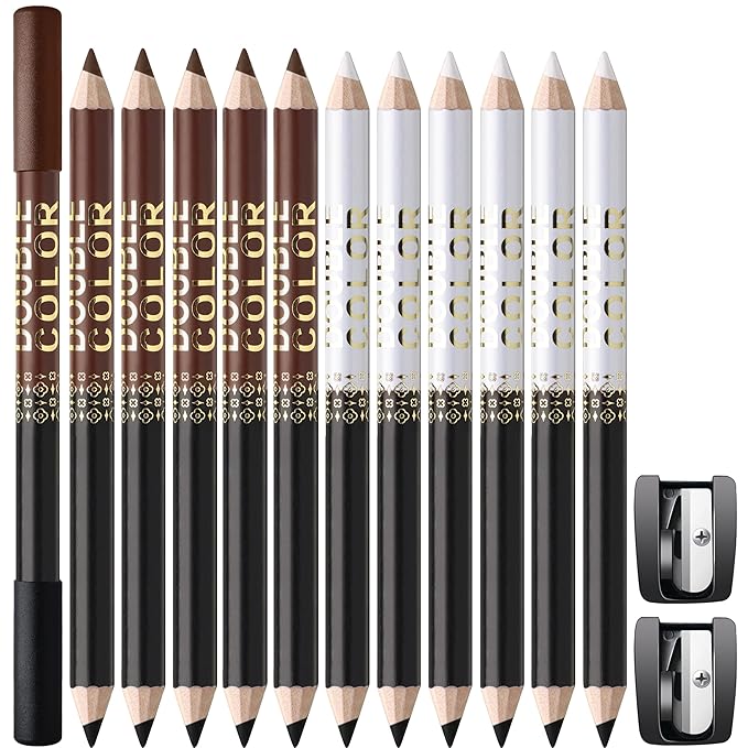 Noerrors 12Pcs Barber Pencil Set Hairline Enhancement Pencils Kit for Lineup Magic Beard Shaping Beard Guide Pen with Sharpener Barber Chalk for Beard Makeup Design for Men White Black Tan Brown