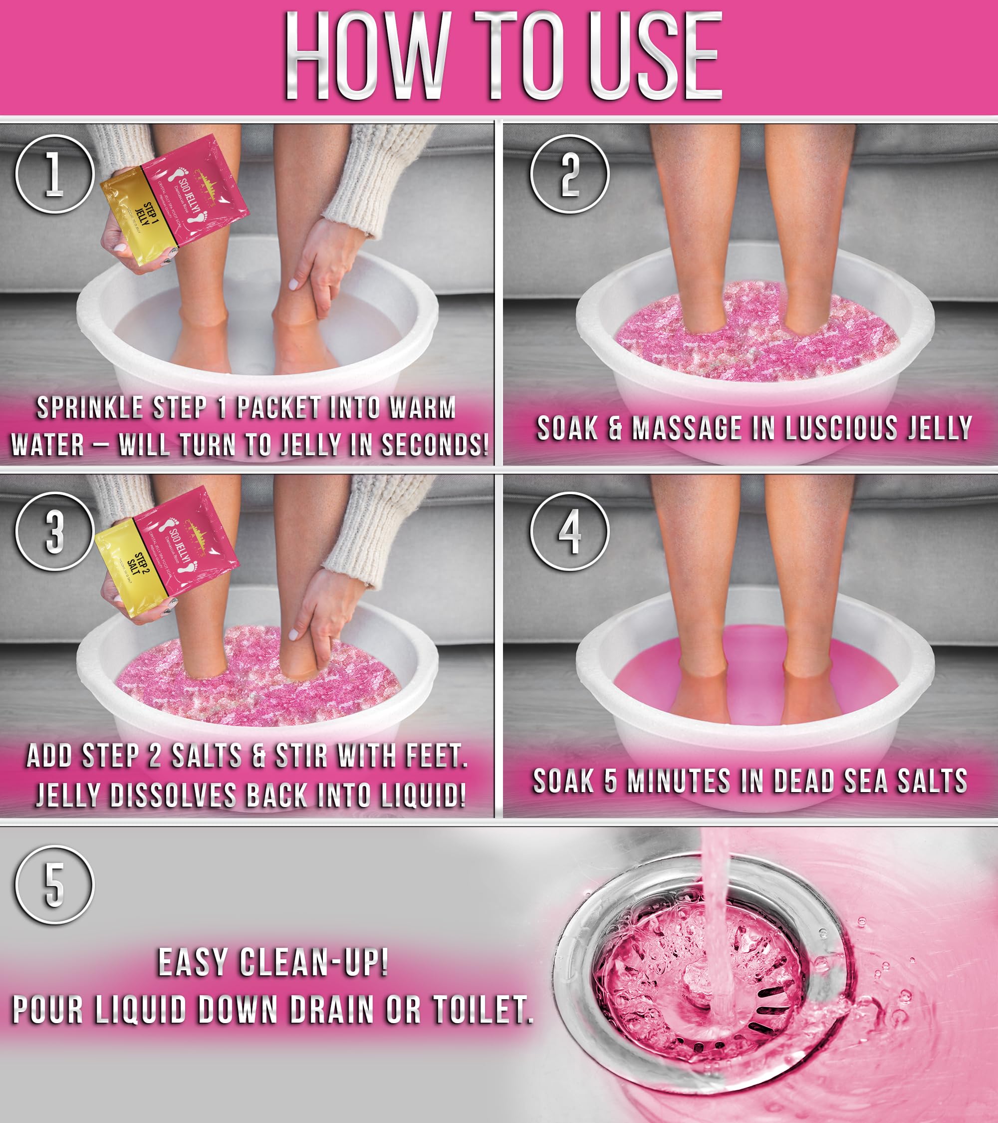 Crafts And The City SOO Jelly Pedicure Packs - Pedicure Foot Soak For Feet - Moisturizing Jelly Spa Pedi Soak - Foot Spa Bath Soak For Soaking - Pedicure Foot Gel To Relax Sore Feet (Damascus Rose)