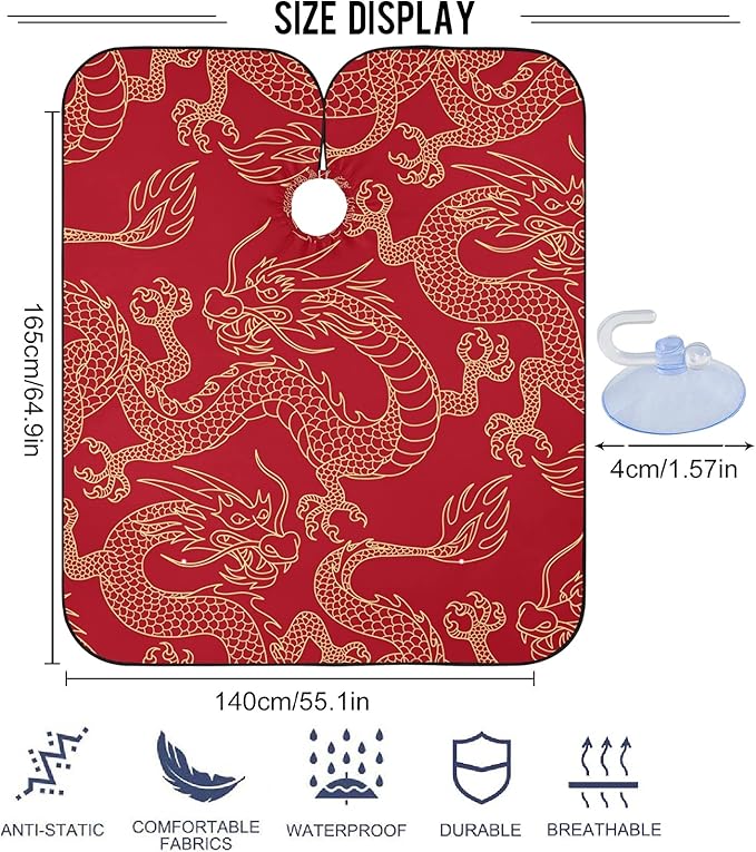 Visesunny Barber Cape - Red Pattern Polyester Hair Cutting Salon Apron Anti-Static Water-Resistant Shaving Cloth Bib