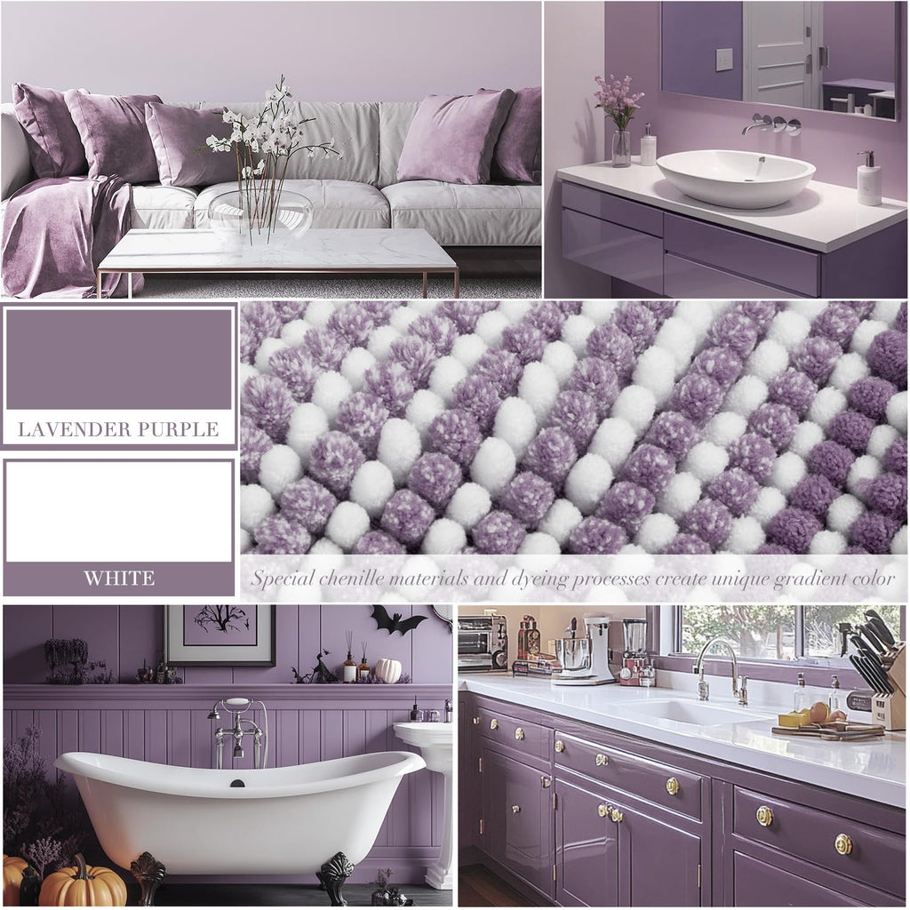 BSICPRO Bathroom Rugs and Mats Sets, 2 Piece Thick Absorbent Chenille Non Slip, Soft Shaggy Floor Mats, Machine Washable (Lavender Purple, 20" x 47" Plus 16" x 24")