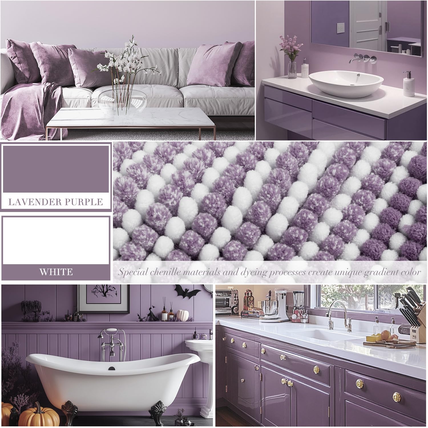 BSICPRO Bathroom Rugs and Mats Sets, 2 Piece Thick Absorbent Chenille Non Slip, Soft Shaggy Floor Mats, Machine Washable (Lavender Purple, 20" x 47" Plus 16" x 24")