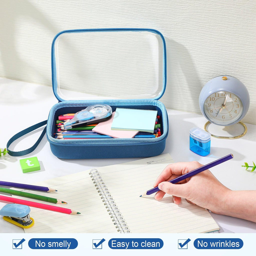 Gaillty 4 Pcs Hard Clear Zipper Case Hard Shell Plastic Pencil Case Large Transparent Pencil Box Portable Travel Organizer Toy Storage Bins for Home Office Cosmetics(Gray,Dark Blue,Blue,Black)