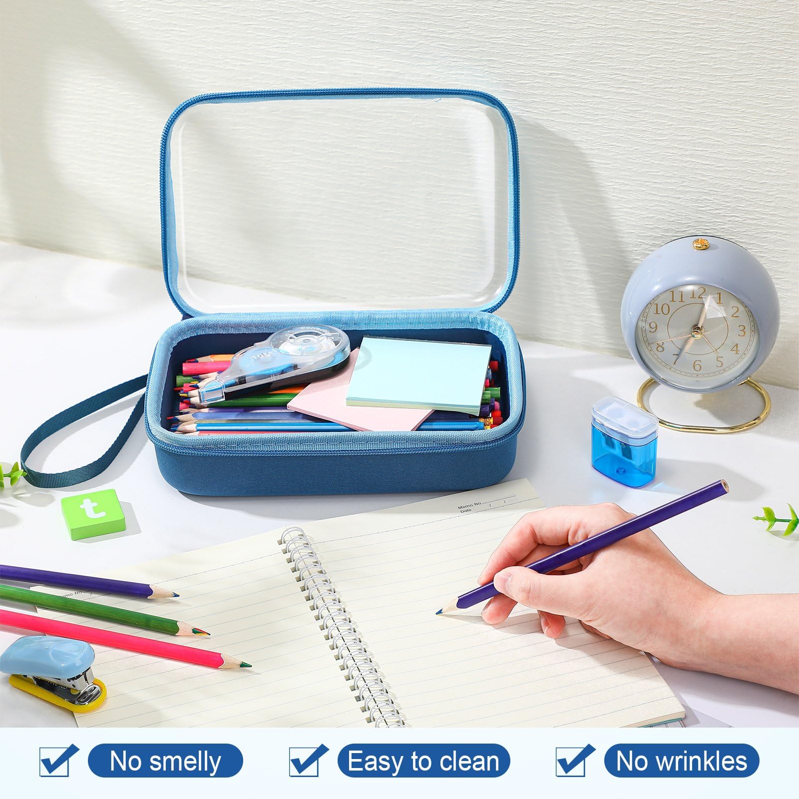 Gaillty 4 Pcs Hard Clear Zipper Case Hard Shell Plastic Pencil Case Large Transparent Pencil Box Portable Travel Organizer Toy Storage Bins for Home Office Cosmetics(Gray,Dark Blue,Blue,Black)