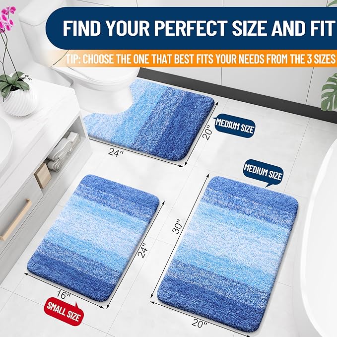 OLANLY Microfiber Bathroom Rugs Sets 3 Piece, 30"x20"+24"x16"+24"x20"