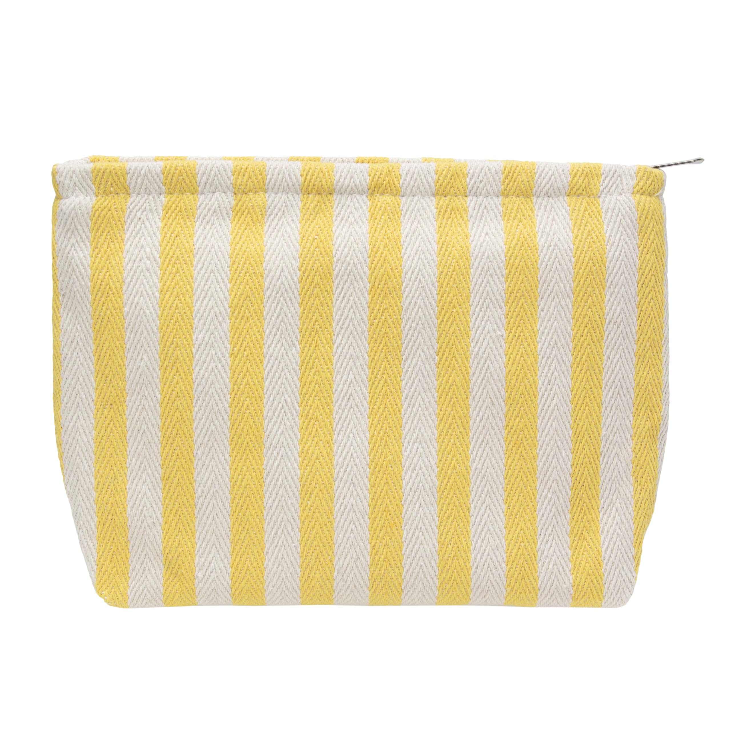 Flat Makeup Bag for Women,Zipper Cosmetic Pouch for Purse,Stripe Yellow
