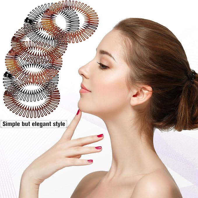 Shappy 9 Pieces Full Circular Stretch Comb Flexible Plastic Circle Comb Stretch Hair Headband Hairband Holder for Women Girls, 3 Colors(Black, Coffee, Tortoise Shell)